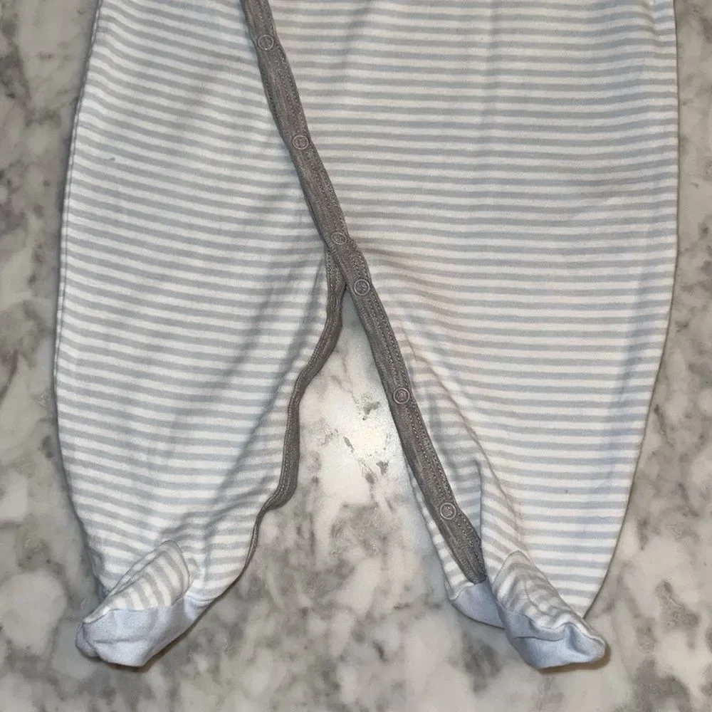 Kissy Kissy Pima Cotton Striped Footie with Gray Button Trim 6/9M